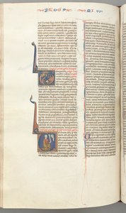 Fol. 358v, Miqueas, inicial historiada V, Miqueas arrodillado, busto de Dios arriba, c. 1275-1300 de Unbekannt