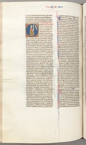 Fol. 360v, Nahum, inicial historiada O, Nahum arrodillado con un pergamino, busto de Dios arriba, c. 1275-13 de Unbekannt