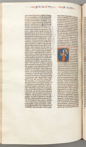 Fol. 361v, Habacuc, inicial historiada O, Habacuc sosteniendo una cesta y dos piedras..., c. 1275-130 de Unbekannt