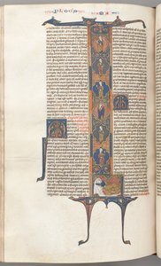 Fol. 391v, Mateo, inicial historiada de cuerpo entero L, el Árbol de Jesé, con un Jesé durmiente de Unbekannt