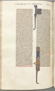 Fol. 425v, Juan, inicial historiada I, Juan sentado escribiendo, c. 1275-1300