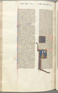 Fol. 440v, Corintios I, inicial historiada P, Pablo arrodillado hablando con el busto de Dios arriba de Unbekannt