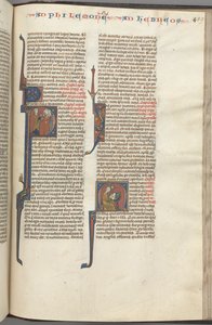 Fol. 459r, Filemón, inicial historiada P, Pablo dirigiéndose a tres hombres y hebreos de Unbekannt