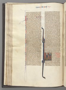 Fol. 46v, Números, inicial historiada L, Moisés con cuernos, arrodillado ante Dios de Unbekannt