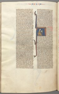 Fol. 482v, Revelaciones, inicial historiada A, Juan sentado en un escritorio escribiendo..., c. 1275-1300 de Unbekannt
