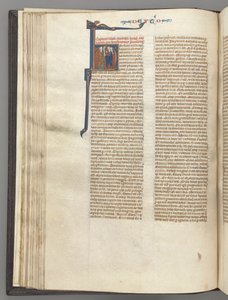 Fol. 62v, Deuteronomio, inicial historiada H, Moisés con cuernos y pergamino predicando..., c. 1275-1300