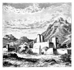 Pueblos fortificados cerca de Lanzhou, China, 1895 de Unbekannt