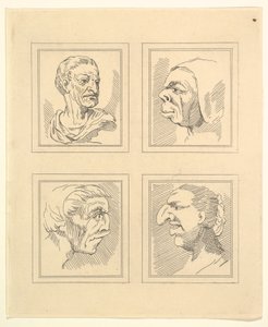 Cuatro Cabezas de Caricaturas de Leonardo da Vinci, de Dibujos de Wincelslaus Hollar, 1786