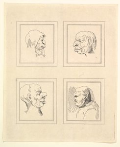 Cuatro cabezas de Caricaturas de Leonardo da Vinci, de dibujos de Wincelslaus Hollar, o..., 1786 de Unbekannt
