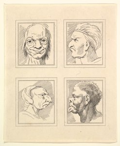 Cuatro cabezas de Caricaturas de Leonardo da Vinci, de dibujos de Wincelslaus Hollar, o..., 1786 de Unbekannt