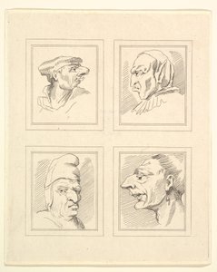 Cuatro cabezas de caricaturas de Leonardo da Vinci, de dibujos de Wincelslaus Hollar, 1786 de Unbekannt