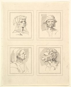 Cuatro Cabezas de Caricaturas de Leonardo da Vinci, de Dibujos de Wincelslaus Hollar de Unbekannt