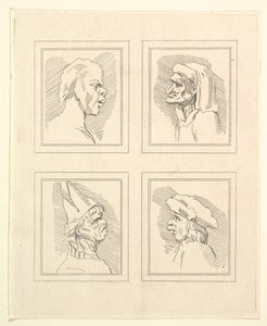 Cuatro cabezas de caricaturas de Leonardo da Vinci, de dibujos de Wincelslaus Hollar, o..., 1786 de Unbekannt