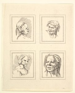 Cuatro cabezas de caricaturas de Leonardo da Vinci, de dibujos de Wincelslaus Hollar de Unbekannt