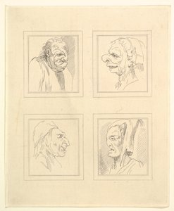 Cuatro cabezas de Caricaturas de Leonardo da Vinci, de dibujos de Wincelslaus Hollar