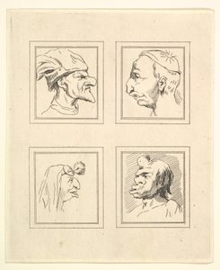 Cuatro cabezas de caricaturas de Leonardo da Vinci, de dibujos de Wincelslaus Hollar, 1786 de Unbekannt