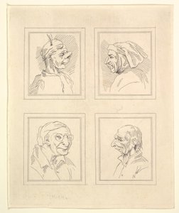 Cuatro cabezas de caricaturas de Leonardo da Vinci, de dibujos de Wincelslaus Hollar, 1786