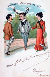 Postal caricatura de adulterio francés, c1900