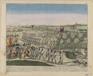 Tropas francesas y rusas en la colina de Zürichberg en la Primera Batalla de Zúrich, c. 1810 de Unbekannt