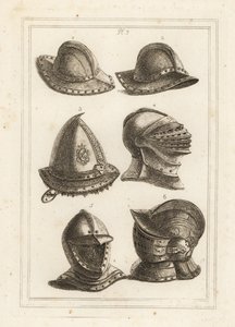 Casco de olla de hierro francés, casco de acero grabado del siglo XVI, casco grande brillante, casco abierto, casco ornamentado con visera de Unbekannt