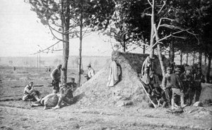 Soldados franceses descansando después del combate, región de Champagne, Francia, Primera Guerra Mundial, 1915 de Unbekannt