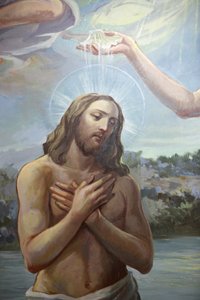 Fresco en la iglesia de Zollino: Bautismo de Cristo, Zollino, Italia
