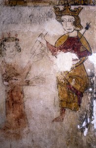 Fresco de la Torre Ferrande en Pernes-les-Fontaines (Pernes les Fontaines, Vaucluse (84)) del siglo XIII: Carlos I de Anjou (1227-1285) a quien se le trae el cuerpo de Manfredo I de Sicilia o Hohenstaufen (ca. 1232-1266). de Unbekannt