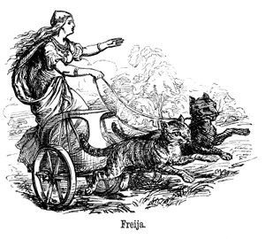 Freya Frigg diosa del amor en la mitología escandinava, conduciendo su carro tirado por gatos de Unbekannt