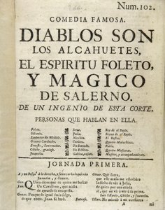 Frontispicio de "Diablos son los alcahuetes, el espíritu foleto, y mágico de Salerno" de Unbekannt