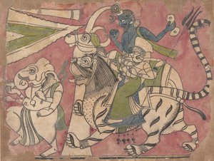 Ganesha lidera a Shiva y Durga en procesión de Unbekannt
