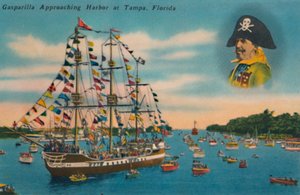 Gasparilla acercándose al puerto de Tampa, Florida, c1940s de Unbekannt