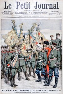 El general Dragomirov besa la bandera antes de que las tropas partan para la Guerra Ruso-Japonesa, 1904 de Unbekannt
