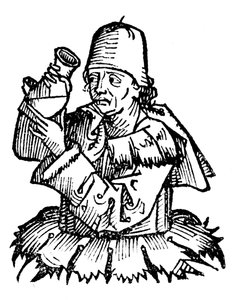Gentile da Foligno, médico italiano del siglo XIV, examinando una muestra de orina, 1493 de Unbekannt