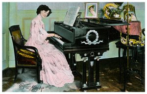 Gertie Millar, actriz y cantante británica, tocando el piano, c1890-1909 de Unbekannt