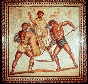 Gladiadores en la arena, mosaico romano, Saarbrucken, Alemania de Unbekannt