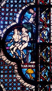 Dios confronta a Adán y Eva, vidriera, Catedral de Chartres, Francia, 1205-1215 de Unbekannt