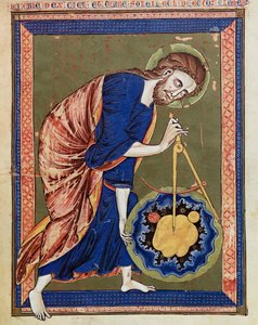 Dios, el Divino Arquitecto. Iluminación de la Biblia moralizada, Codex Vindobonensis 2554, c.1250 (pergamino) de Unbekannt