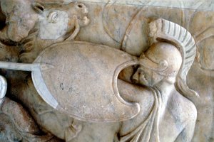Hoplita griego en batalla contra las Amazonas, 30 a.C.-200 d.C. de Unbekannt