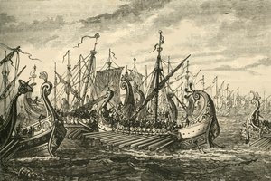 Trirremes griegos en la Batalla de Salamina, 1890 de Unbekannt