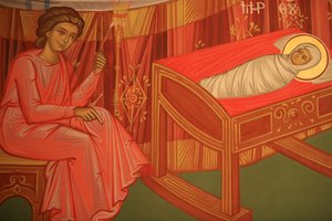 Icono ortodoxo griego que representa el nacimiento de María Tesalónica Grecia de Unbekannt