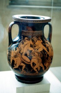 Vaso griego decorado con figuras de guerreros luchando de Unbekannt