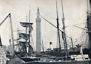 Grimsby - Vista de los muelles, con la Torre Hidráulica, 1895 de Unbekannt