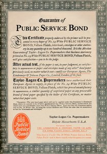 Garantía del Bono de Servicio Público - Anuncio de Taylor-Logan Co. Papermakers, 1919 de Unbekannt