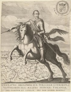 Gustavo Adolfo ante el mapa de Pomerania en el fondo, 1630 de Unbekannt