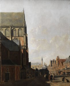 Haarlem, vista de la ciudad (iglesia y plaza del mercado)