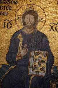 Mosaico de Hagia Sophia: Jesús bendiciendo y sosteniendo la Biblia, Estambul, Turquía
