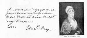 Escritura y firma de Elizabeth Fry