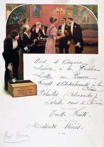 Anuncio de champán Heidsieck en un menú, siglo XIX