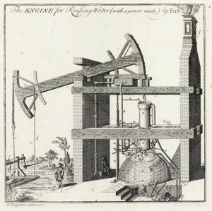Grabado de Henry Beighton de la máquina de Newcomen en Griff