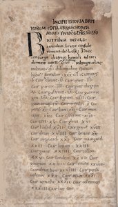 Historia Brittonum por Nennius. Primera página del manuscrito, siglo XI de Unbekannt